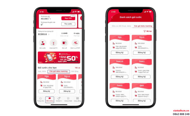 Hướng dẫn đăng ký gói cước data Viettel khi đi du lịch quốc tế 2 Đăng ký gói cước data Viettel khi du lịch nước ngoài qua ứng dụng My Viettel